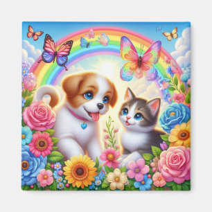 Cute/whimsical puppy/kitten rainbow magnet