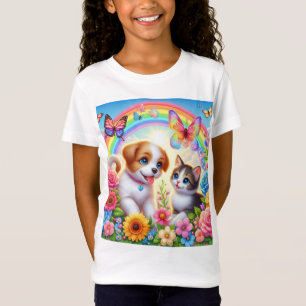 Cute/whimsical puppy/kitten rainbow T-Shirt