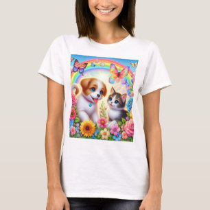 Cute/whimsical puppy/kitten rainbow T-Shirt