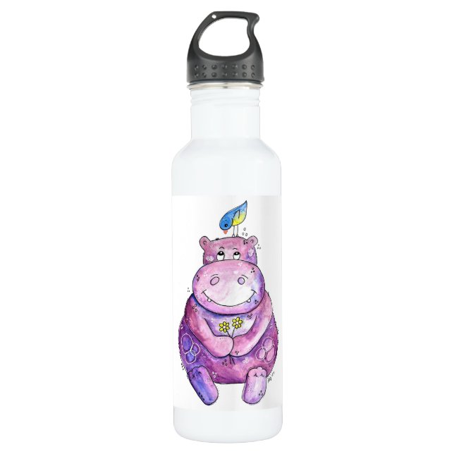 Cute Whimsical Purple Hippo 710 Ml Water Bottle (Front)