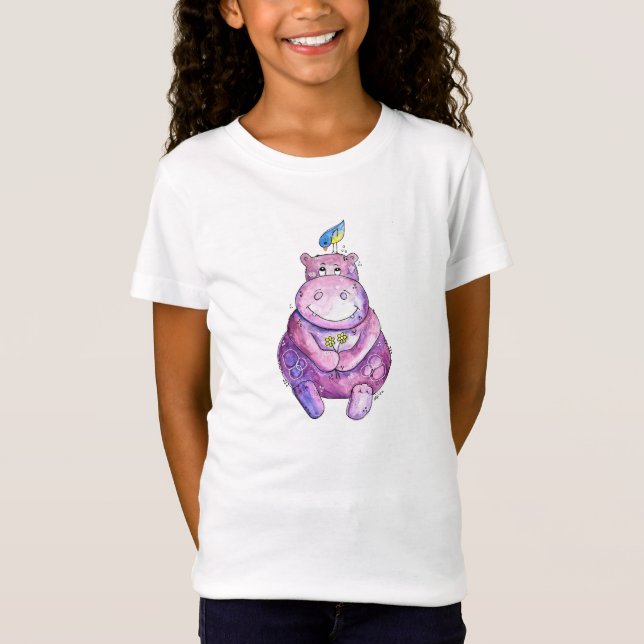 Cute Whimsical Purple Hippo T-Shirt (Front)