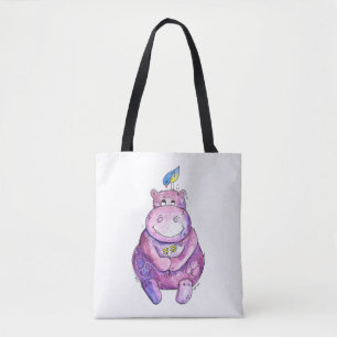 Cute Whimsical Purple Hippo Tote Bag