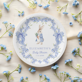 Cute Whimsical Rabbit Watercolor Baby Shower Paper Plate