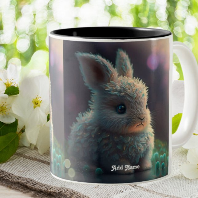 Cute Whimsical Rabbit Woodland Animal Personalised Two-Tone Coffee Mug (Creator Uploaded)