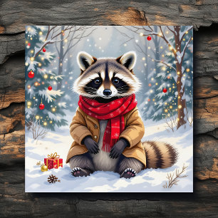 Cute Whimsical Raccoon Christmas   Acrylic Print