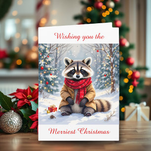 Cute Whimsical Raccoon Personalized Christmas Card