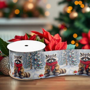 Cute Whimsical Racoon Christmas   Satin Ribbon