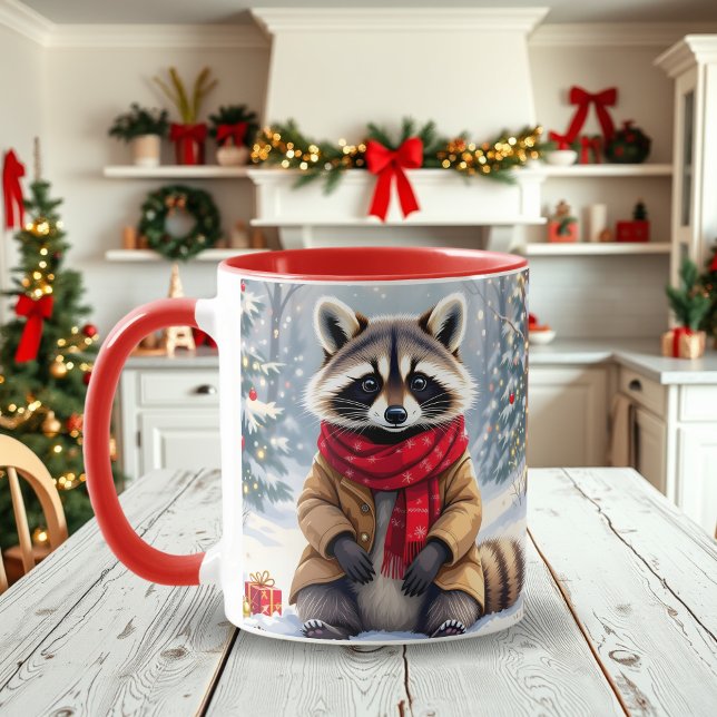 Cute Whimsical Racoon Festive Christmas  Mug (Creator Uploaded)