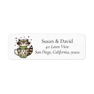 Cute Whimsical Racoon Teacup Heart Floral