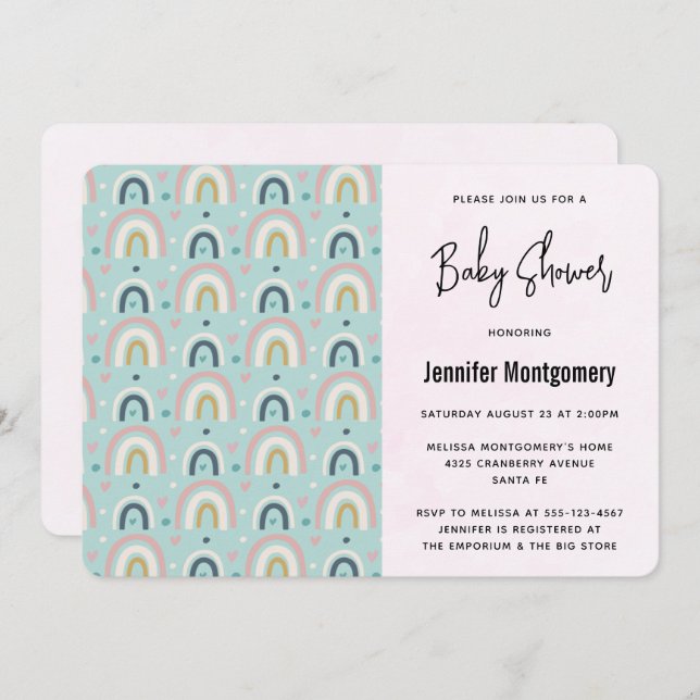 Cute Whimsical Rainbow Pattern Baby Shower Invitation (Front/Back)