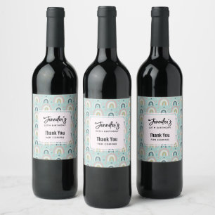 Cute Whimsical Rainbow Pattern Birthday Wine Label