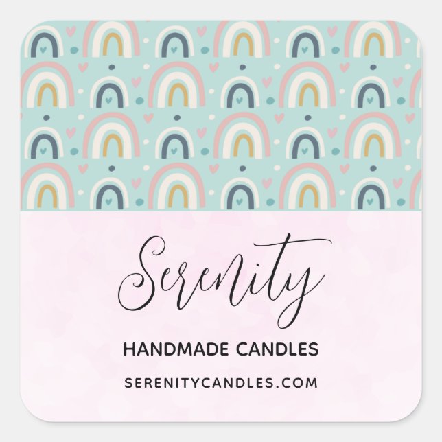 Cute Whimsical Rainbow Pattern Business Square Sticker (Front)