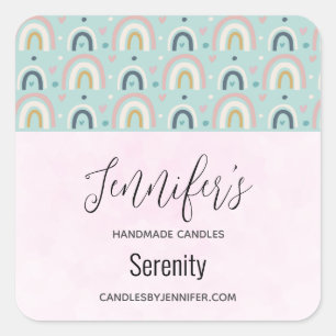 Cute Whimsical Rainbow Pattern Candle Business Square Sticker