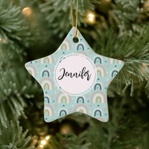 Cute Whimsical Rainbow Pattern Ceramic Tree Decoration