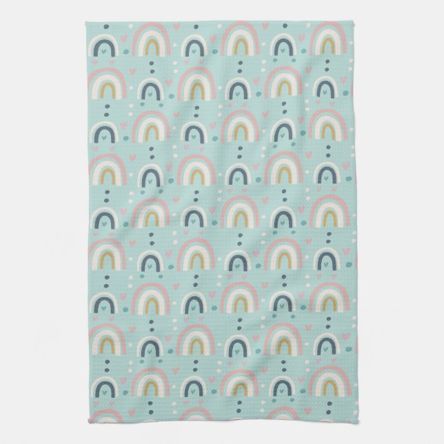 Cute Whimsical Rainbow Pattern Tea Towel (Vertical)