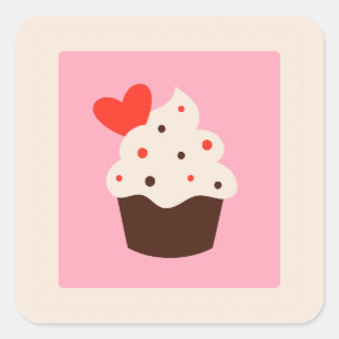 Cute Whimsical Red Heart Cupcake Valentines Day Square Sticker