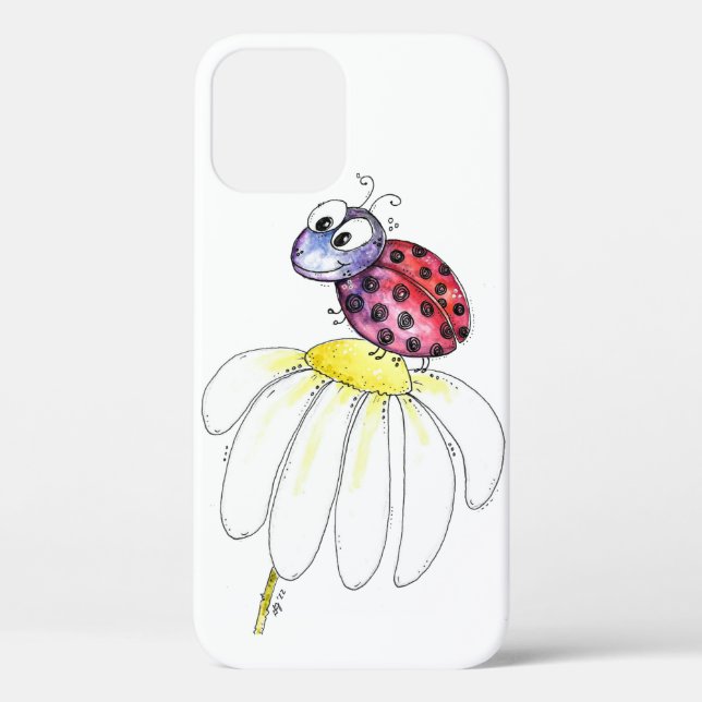 Cute Whimsical Red Ladybug on a White Flower Case-Mate iPhone Case (Back)