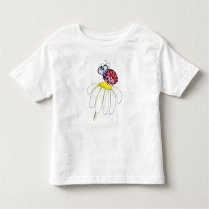 Cute Whimsical Red Ladybug on a White Flower Toddler T-Shirt