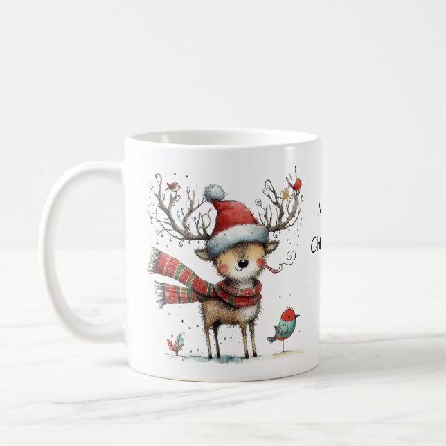 Cute Whimsical Reindeer Merry Christmas Coffee Mug (Left)