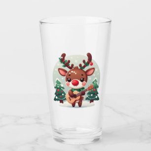 Cute Whimsical Reindeer with guitar Glass