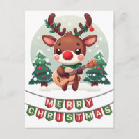 Cute Whimsical Reindeer with guitar