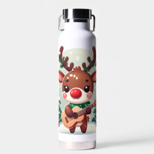 Cute Whimsical Reindeer with guitar Water Bottle
