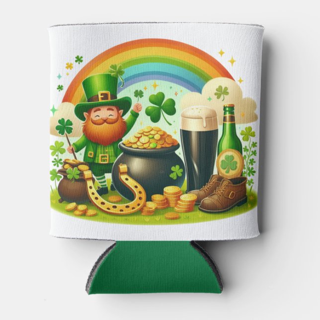 Cute, whimsical Saint Patrick's Day Can Cooler (Front)