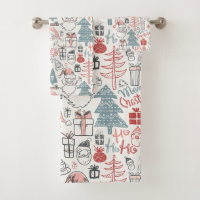 Cute Whimsical Santa Christmas Tree Pattern Pink