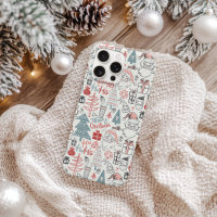 Cute Whimsical Santa Christmas Tree Pattern Pink