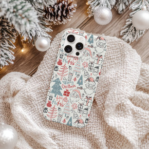 Cute Whimsical Santa Christmas Tree Pattern Pink iPhone 12 Case