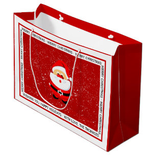 Cute, whimsical Santa Claus Christmas red Large Gift Bag
