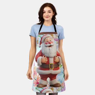 Cute Whimsical Santa Claus with Floral Apron