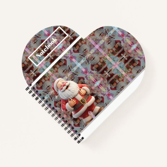 Cute Whimsical Santa Claus with Floral Notebook (Front)