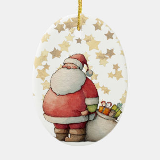 Cute Whimsical Santa Claus with star Ceramic Tree Decoration