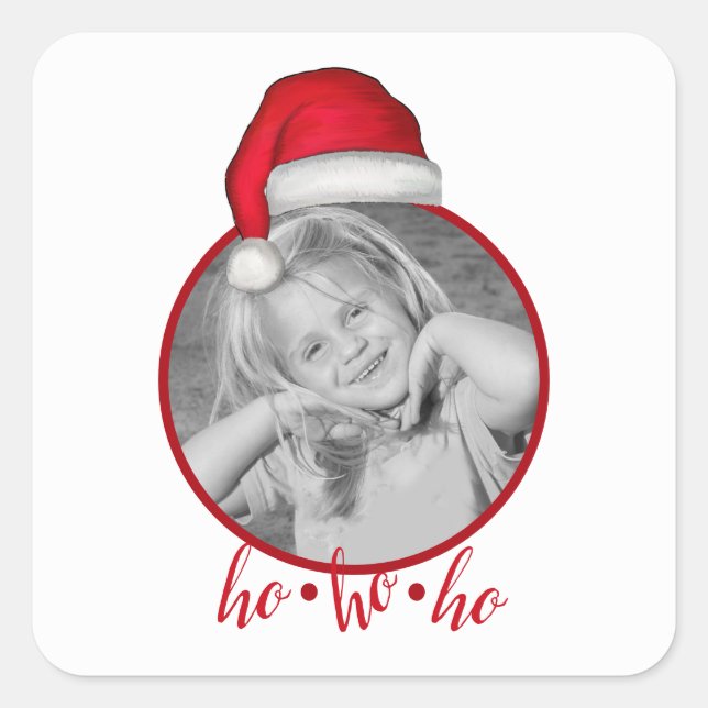 Cute Whimsical Santa Holiday Christmas Photo Square Sticker (Front)