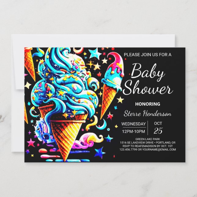 Cute Whimsical Scoop Ice Cream Boy Baby Shower Invitation (Front)
