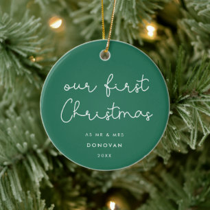 Cute whimsical script Our First Christmas photo Ceramic Tree Decoration