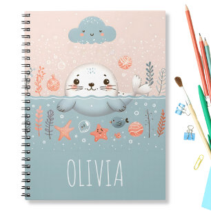 Cute Whimsical Seal Pup at Sea Notebook