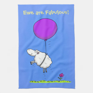 Cute whimsical sheep cartoon kitchen towel