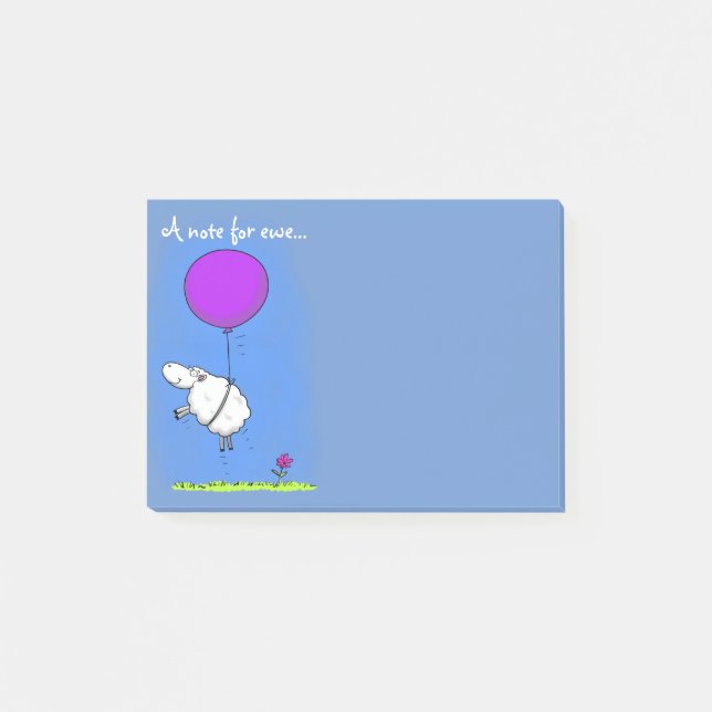 Cute whimsical sheep cartoon post it notes (Front)