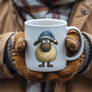 Cute Whimsical Sheep with Christmas Hat Gift Funny Coffee Mug