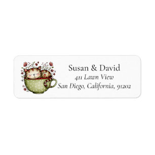 Cute Whimsical Sleeping Cat Teacup Polka Dot