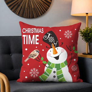 Cute Whimsical Snowman Christmas Time Holidays Cushion