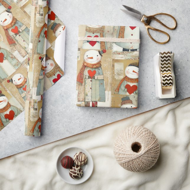 Cute Whimsical Snowman Earth Love Wrapping Paper (Crafts)