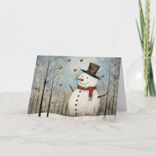 Cute Whimsical Snowman in a Top Hat Holiday  Card