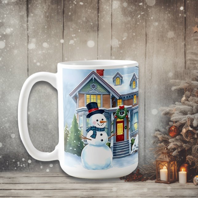 Cute Whimsical Snowman in the Front Yard Christmas Coffee Mug (Creator Uploaded)