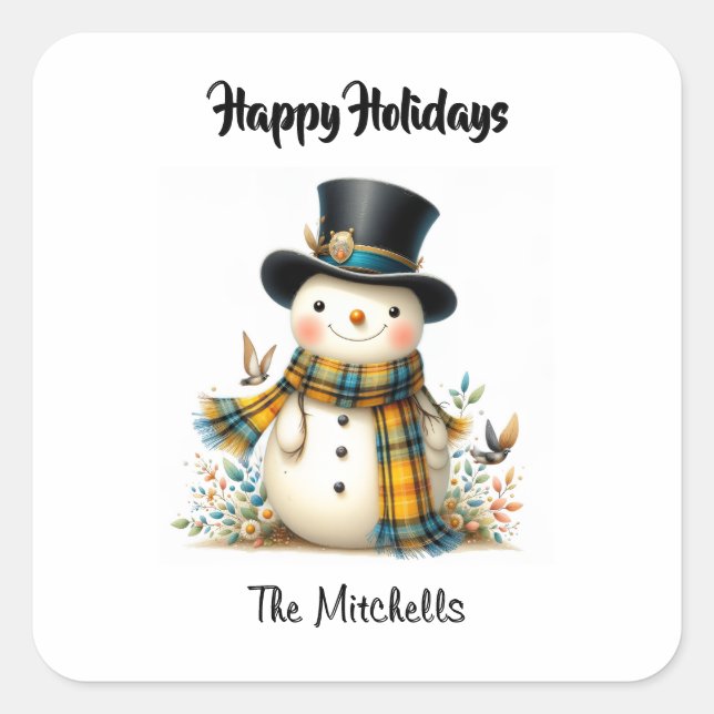 Cute Whimsical Snowman Square Sticker (Front)