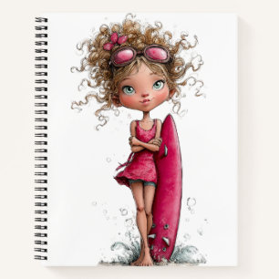 CUTE WHIMSICAL SUMMER GIRL ON THE BEACH NOTEBOOK
