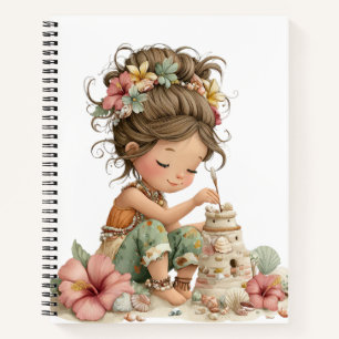 CUTE WHIMSICAL SUMMER THEMED GIRL WITH FLOWERS NOTEBOOK