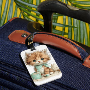 CUTE WHIMSICAL SUMMER THEMED KITTY CAT LUGGAGE TAG